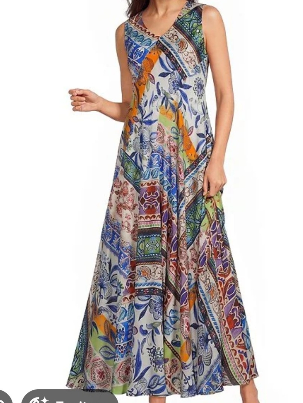 Johnny Was Med Multicolor Patchwork Floral Maxi Dress Blue and Green 21ptp
